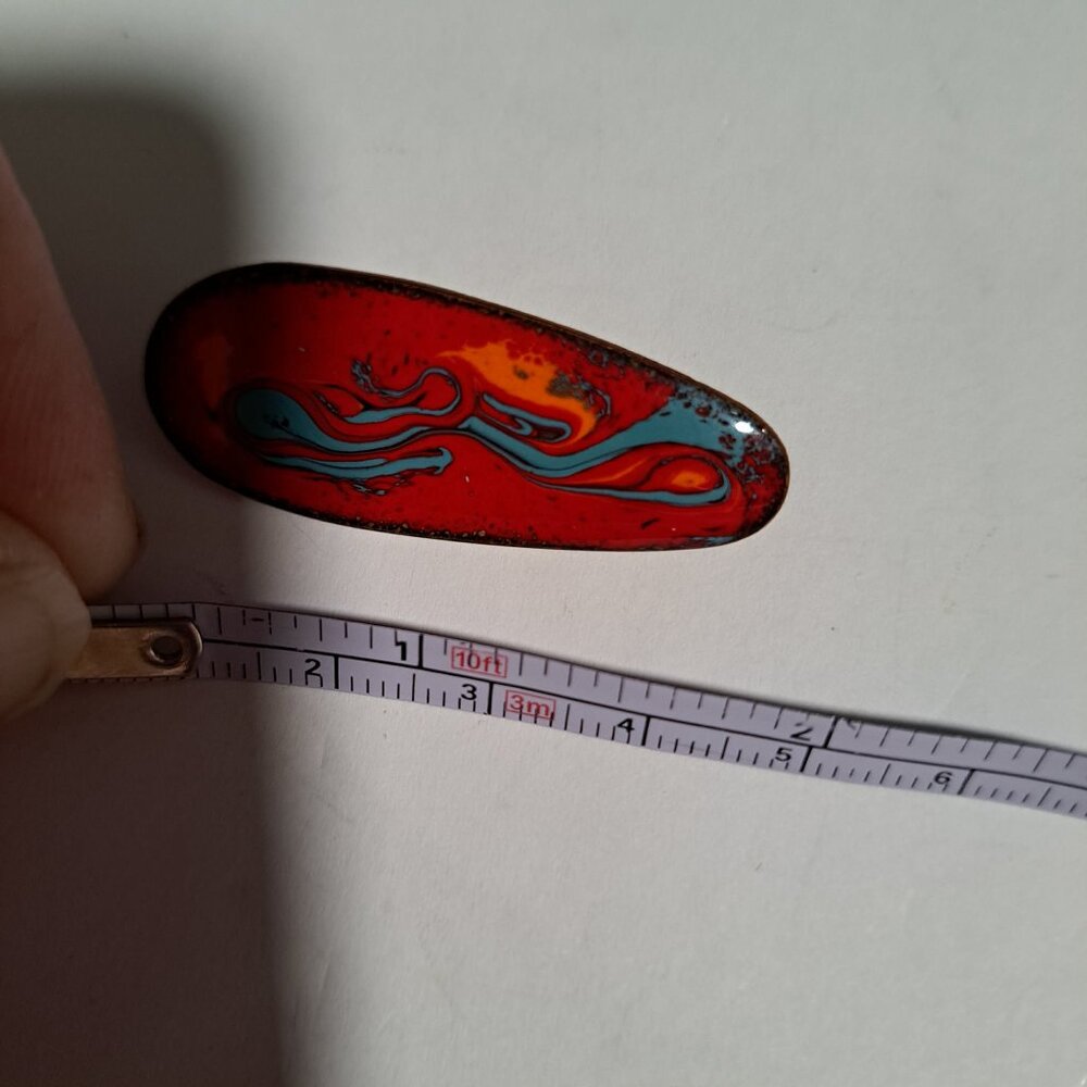 Margo Knight long oval red blue brooch - Picture 7 of 7